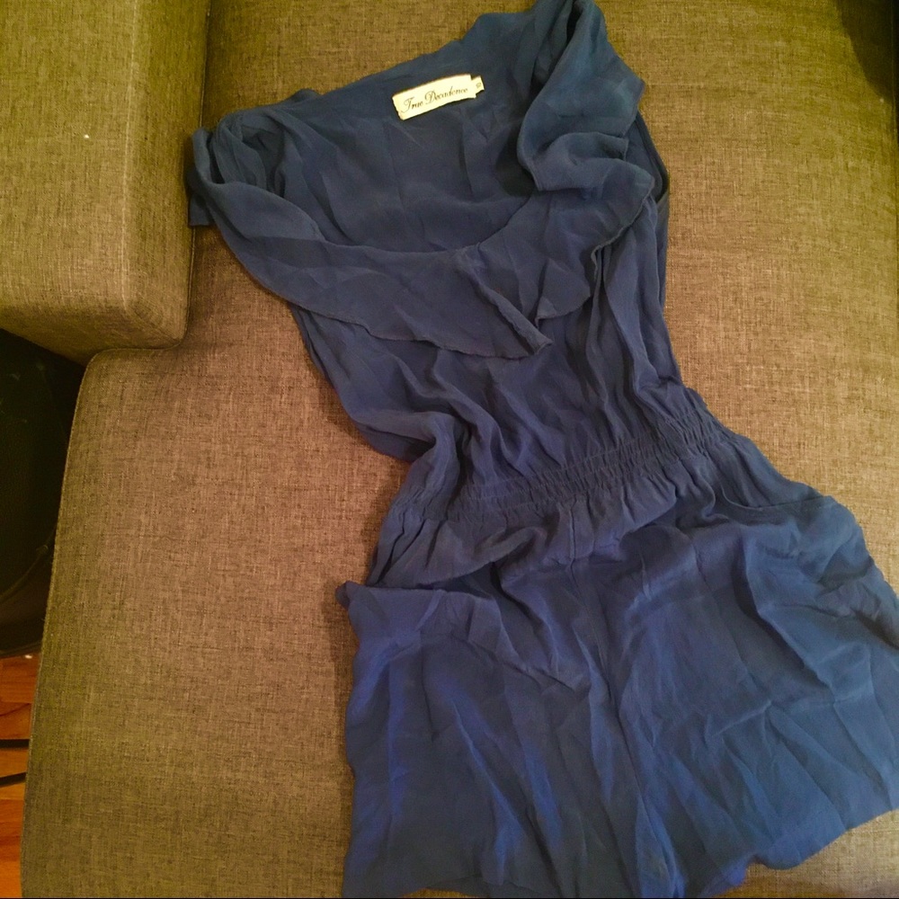 100% Silk Royal Blue Ruffle Front Romper